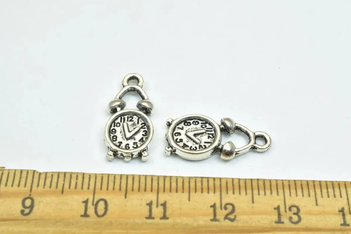 12 PCs Alarm Clock Watch Gold/Antique Silver/Antique Green Alloy Charm Beads Size 18.5x9mm Beads 1.5mm JumpRing Size for Jewelry Making