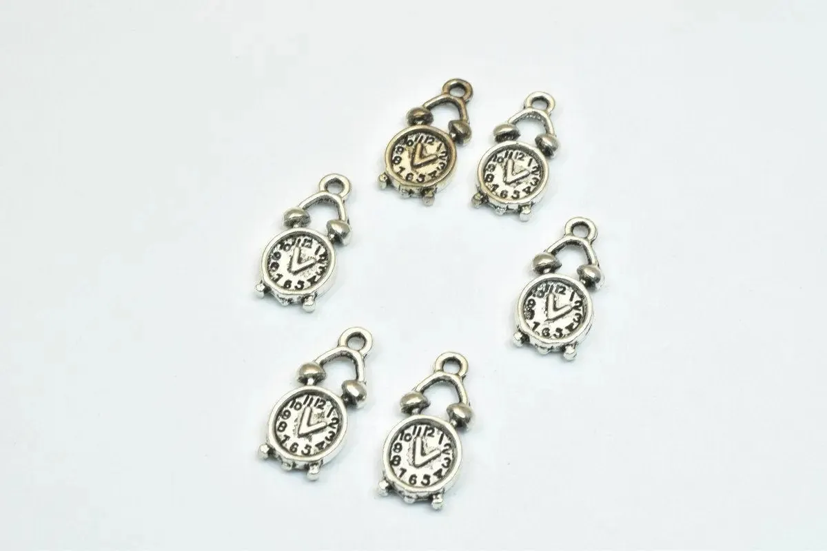 12 PCs Alarm Clock Watch Gold/Antique Silver/Antique Green Alloy Charm Beads Size 18.5x9mm Beads 1.5mm JumpRing Size for Jewelry Making