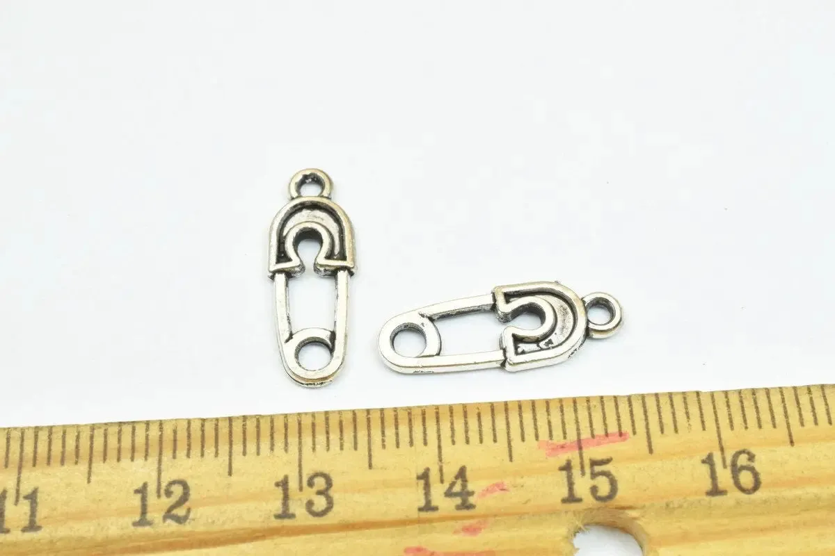 12PCs Safety Pin Pendant Alloy Charm Gold/Antique Green/Antique Silver Beads Size 19x7mm JumpRing 1.5mm Decorative Design Jewelry Making