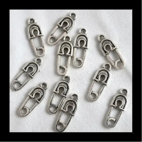 12PCs Safety Pin Pendant Alloy Charm Gold/Antique Green/Antique Silver Beads Size 19x7mm JumpRing 1.5mm Decorative Design Jewelry Making