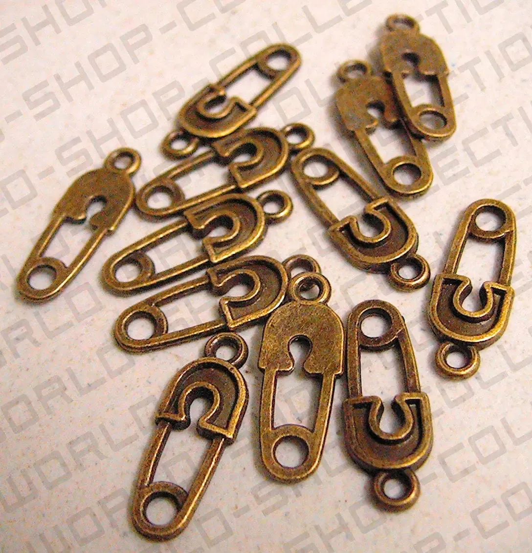 12PCs Safety Pin Pendant Alloy Charm Gold/Antique Green/Antique Silver Beads Size 19x7mm JumpRing 1.5mm Decorative Design Jewelry Making