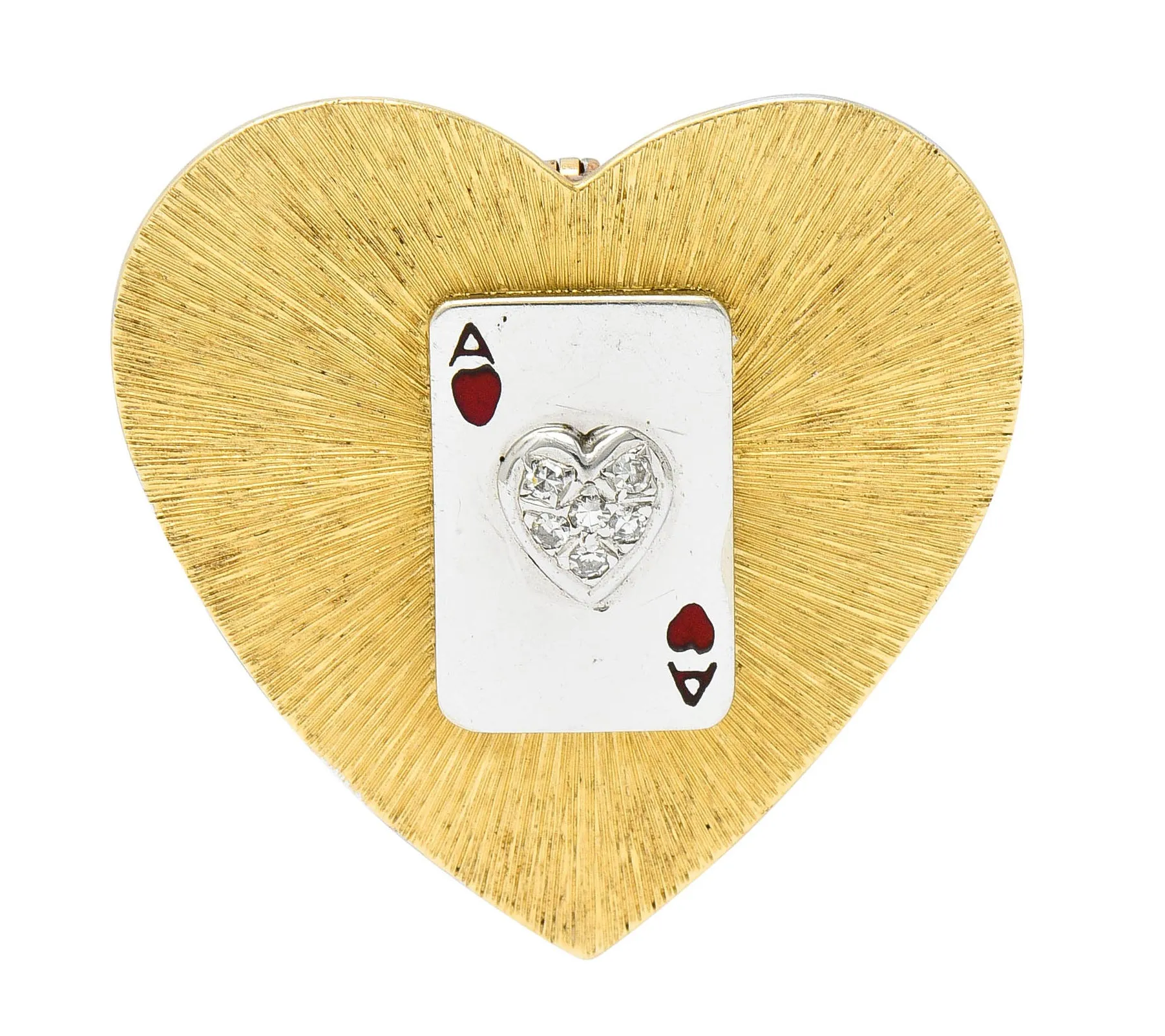 1950's Mid-Century Diamond Enamel Platinum 14 Karat Gold Heart Pendant Brooch