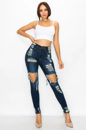 4900 Women High Waist Skinny Stretch Ripped Jeans Destroyed Denim Pants