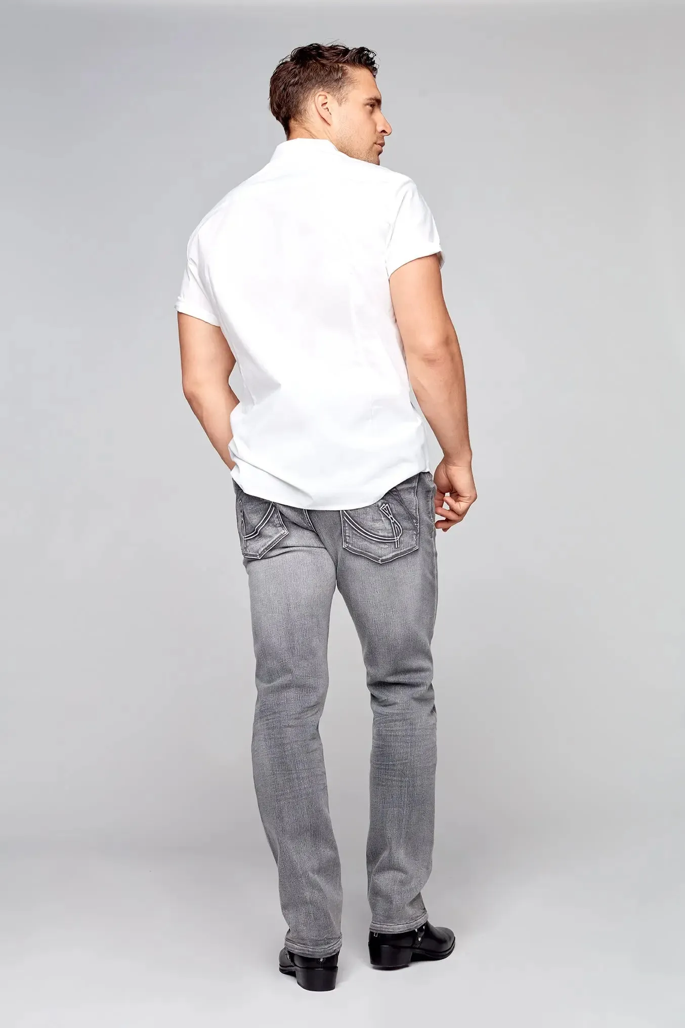 5 Pocket Straight Fit Jeans - Light Grey Wash