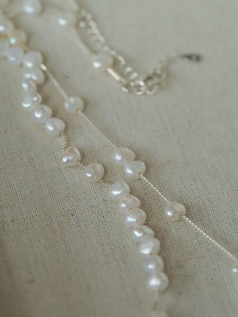 925 Silver Aurora Freshwater Pearl Chain Necklace