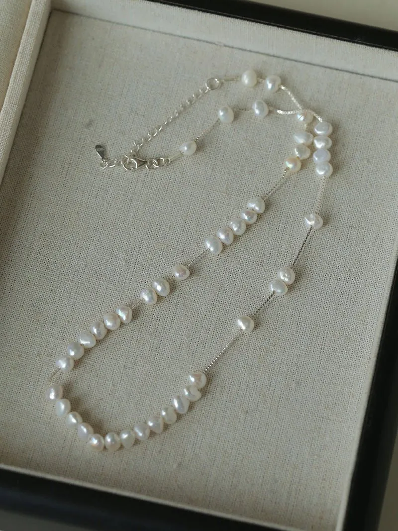 925 Silver Aurora Freshwater Pearl Chain Necklace