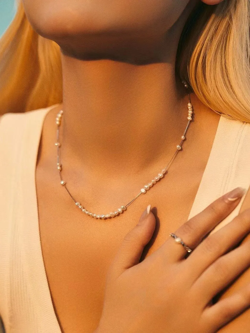 925 Silver Aurora Freshwater Pearl Chain Necklace