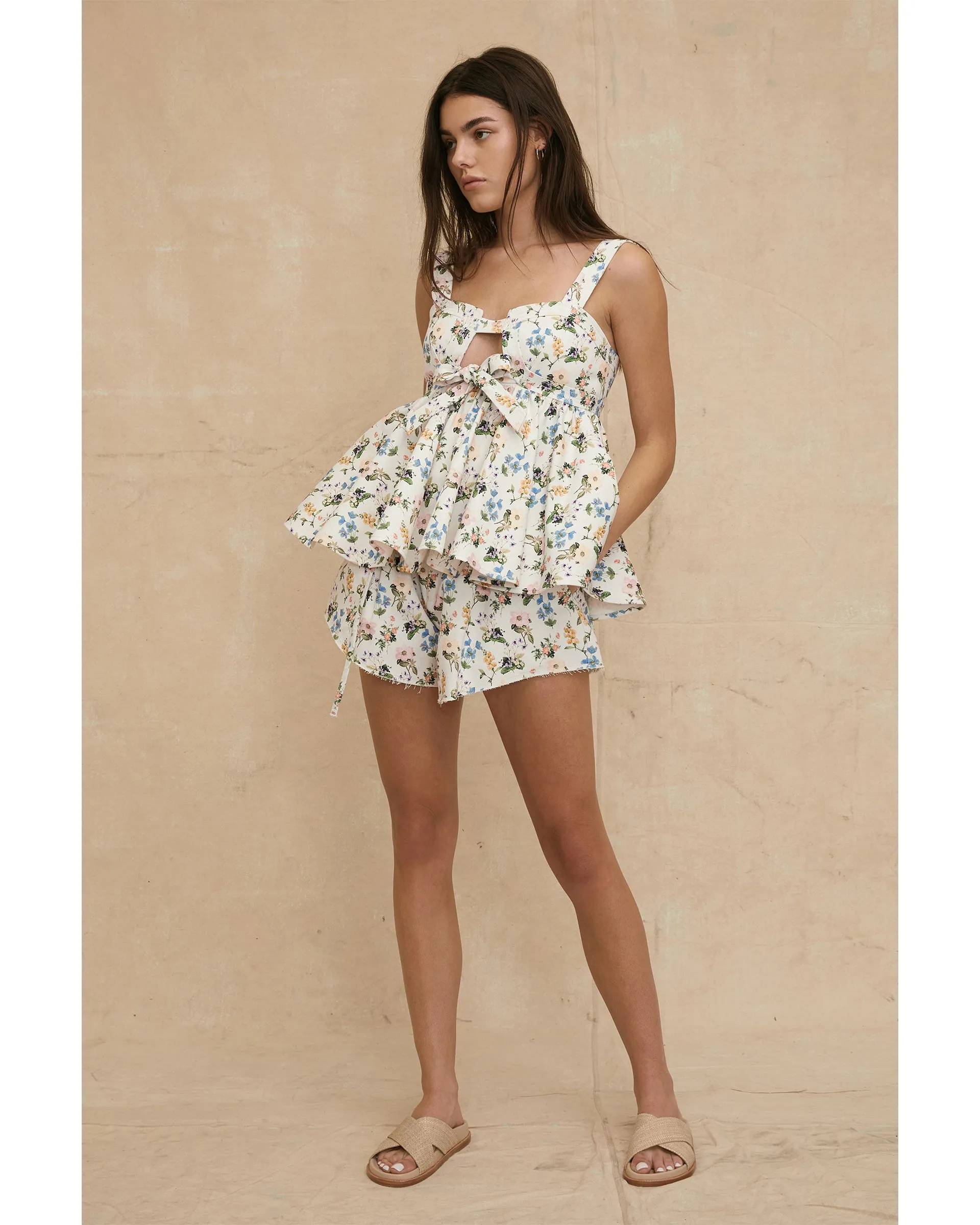 Alina Shaped Hem Botanical Floral Short