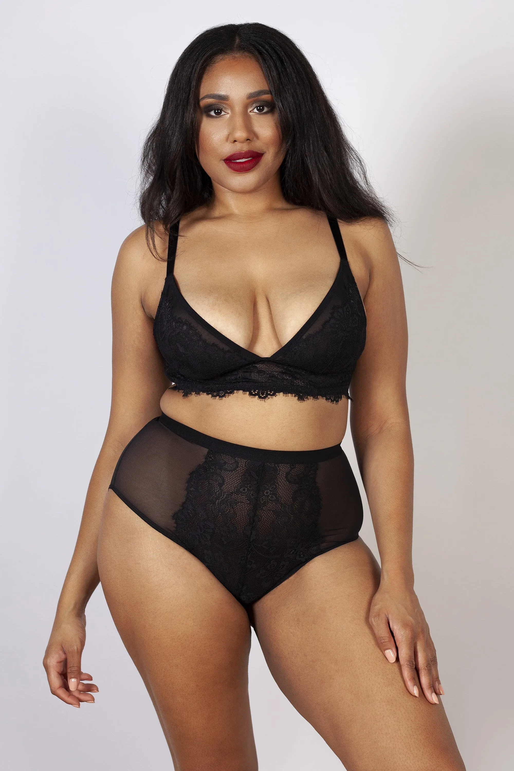 Bella Black Lace High Waist Brief