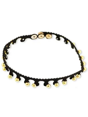 Black Leather with Mini Gold Metal balls Choker Tattoo Necklace For Women