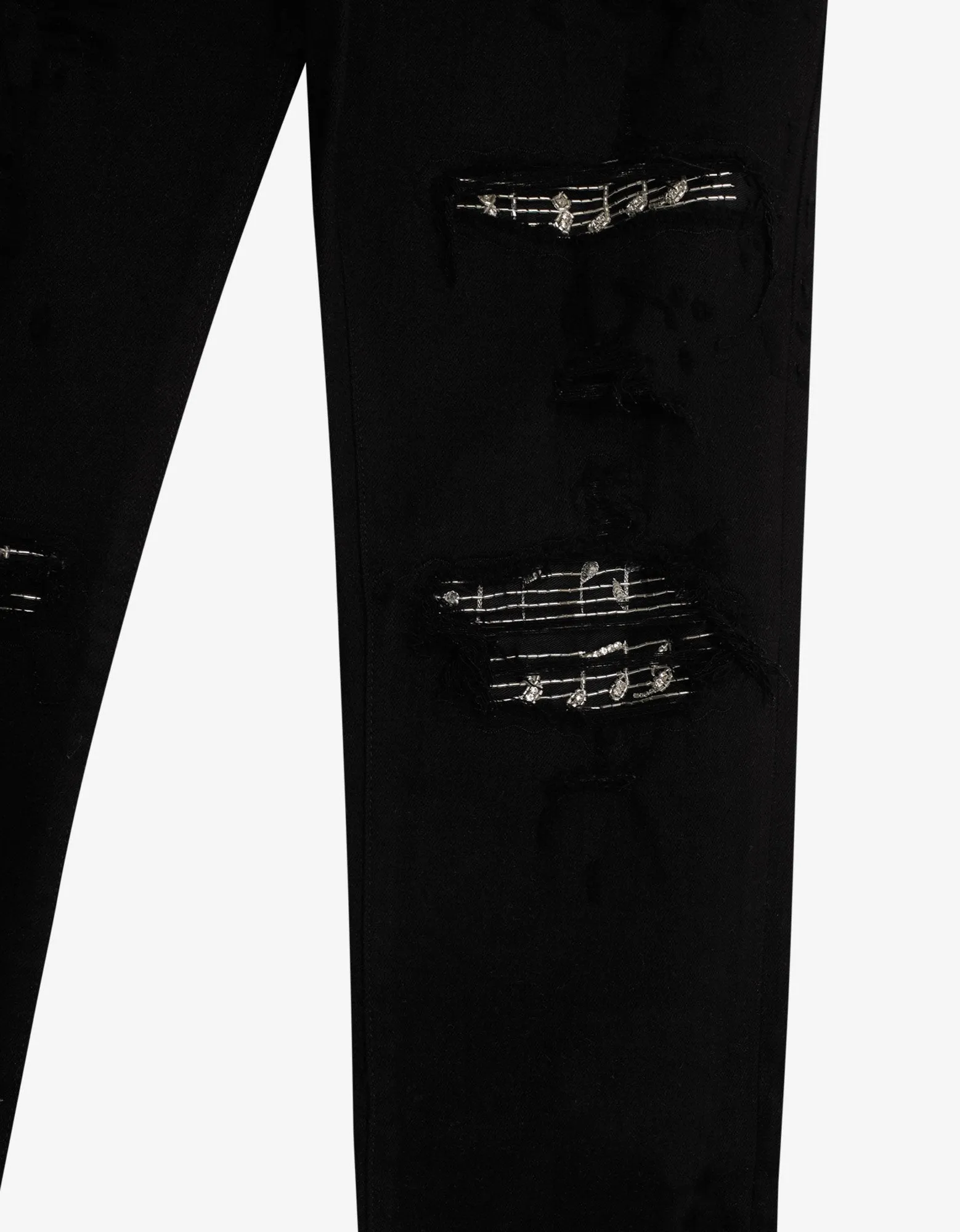 Black Music Note Patch Skinny Jeans