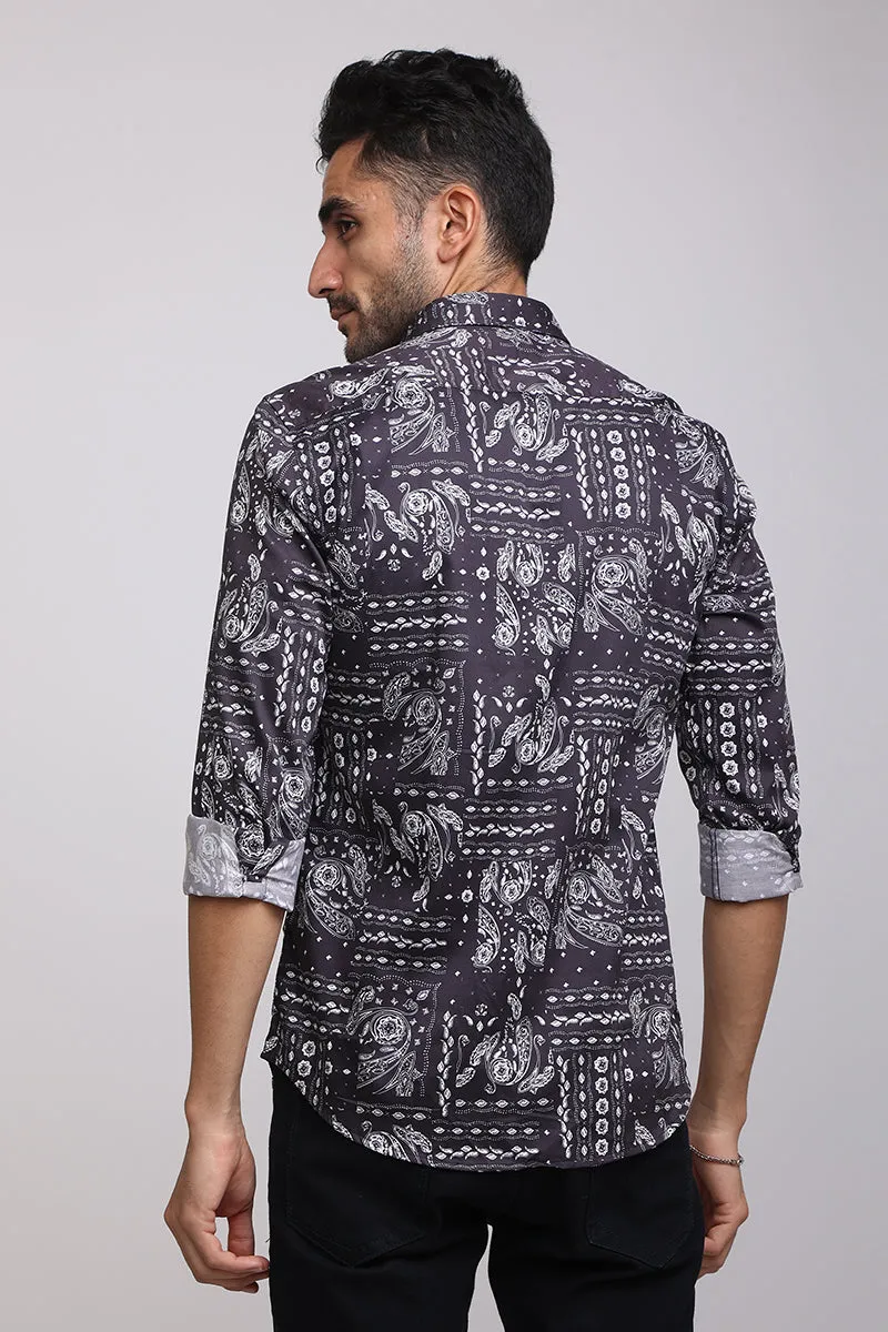 Block Paisley Bandana Black Shirt