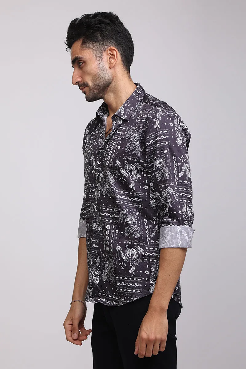 Block Paisley Bandana Black Shirt