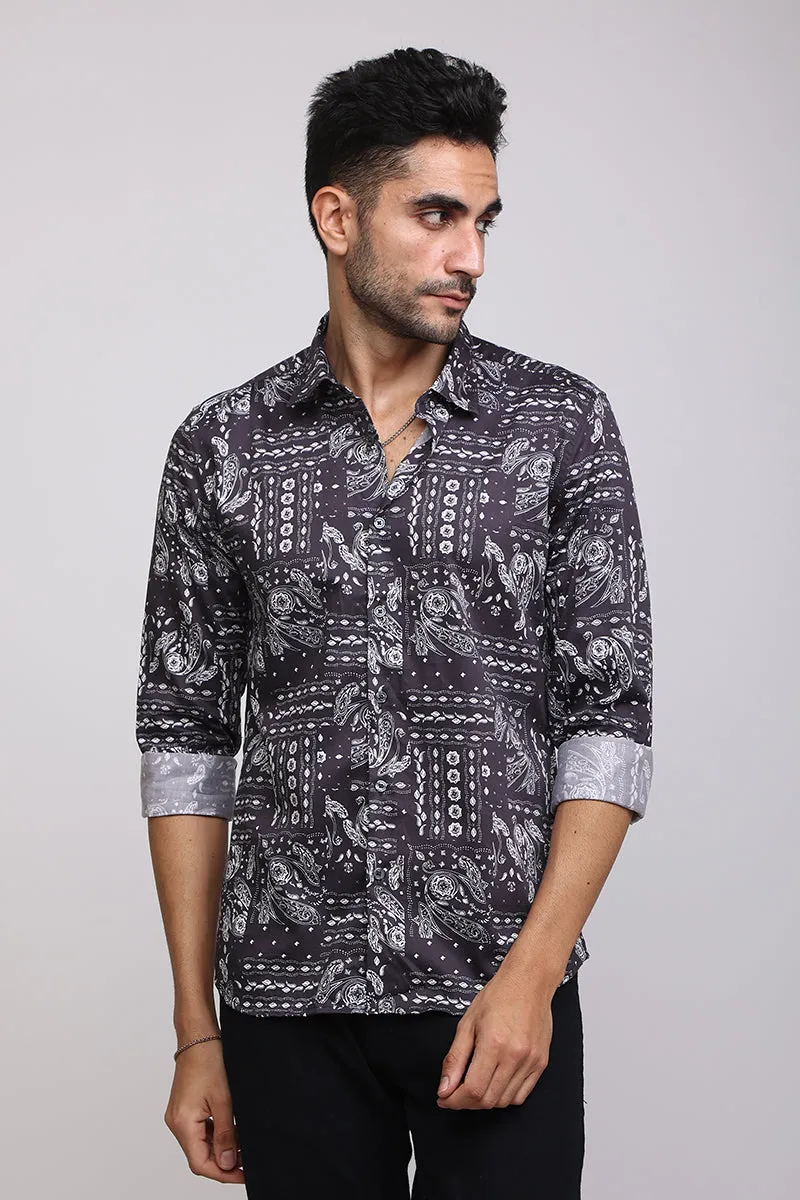 Block Paisley Bandana Black Shirt