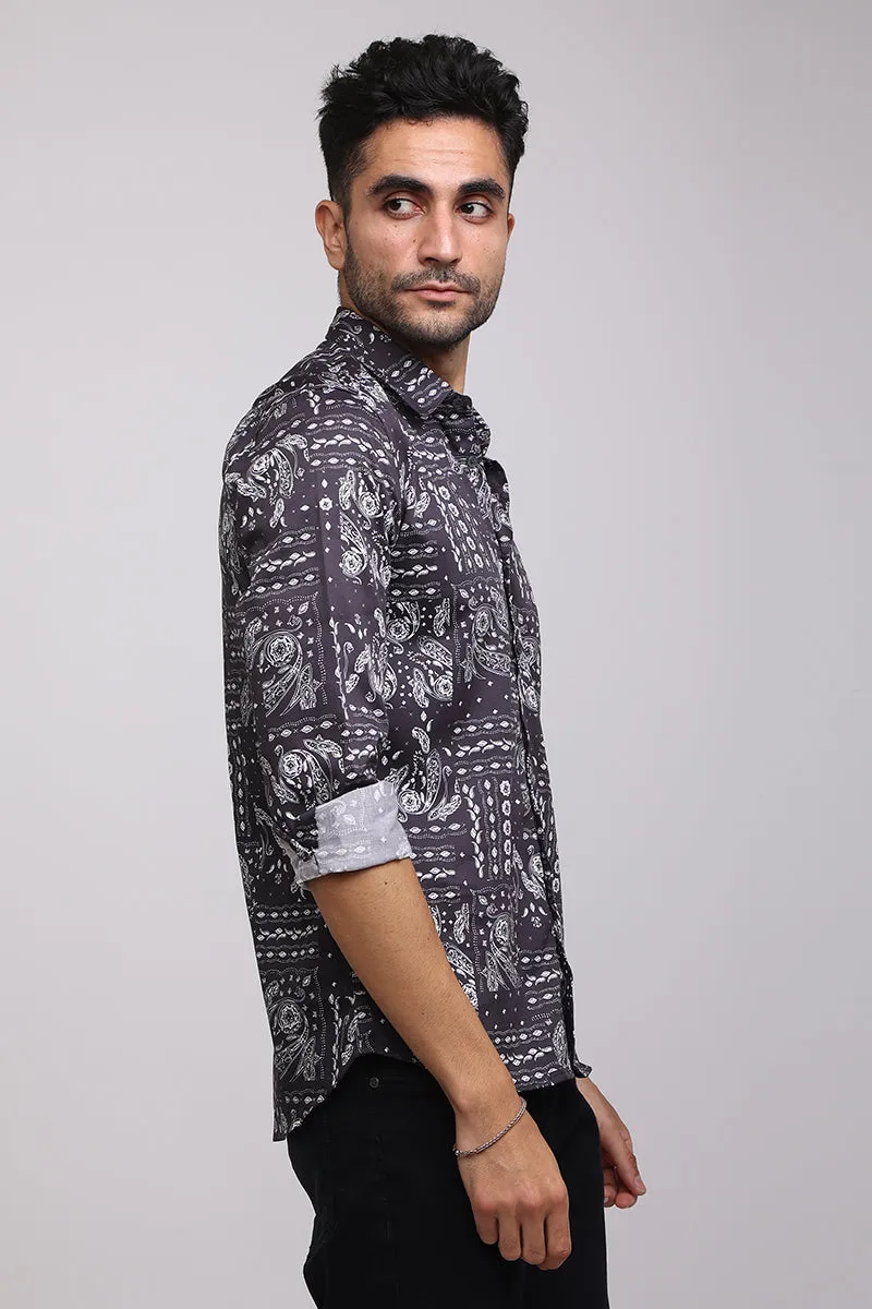 Block Paisley Bandana Black Shirt