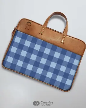 Blue Checkered - The Vegan Leather Laptop Bag