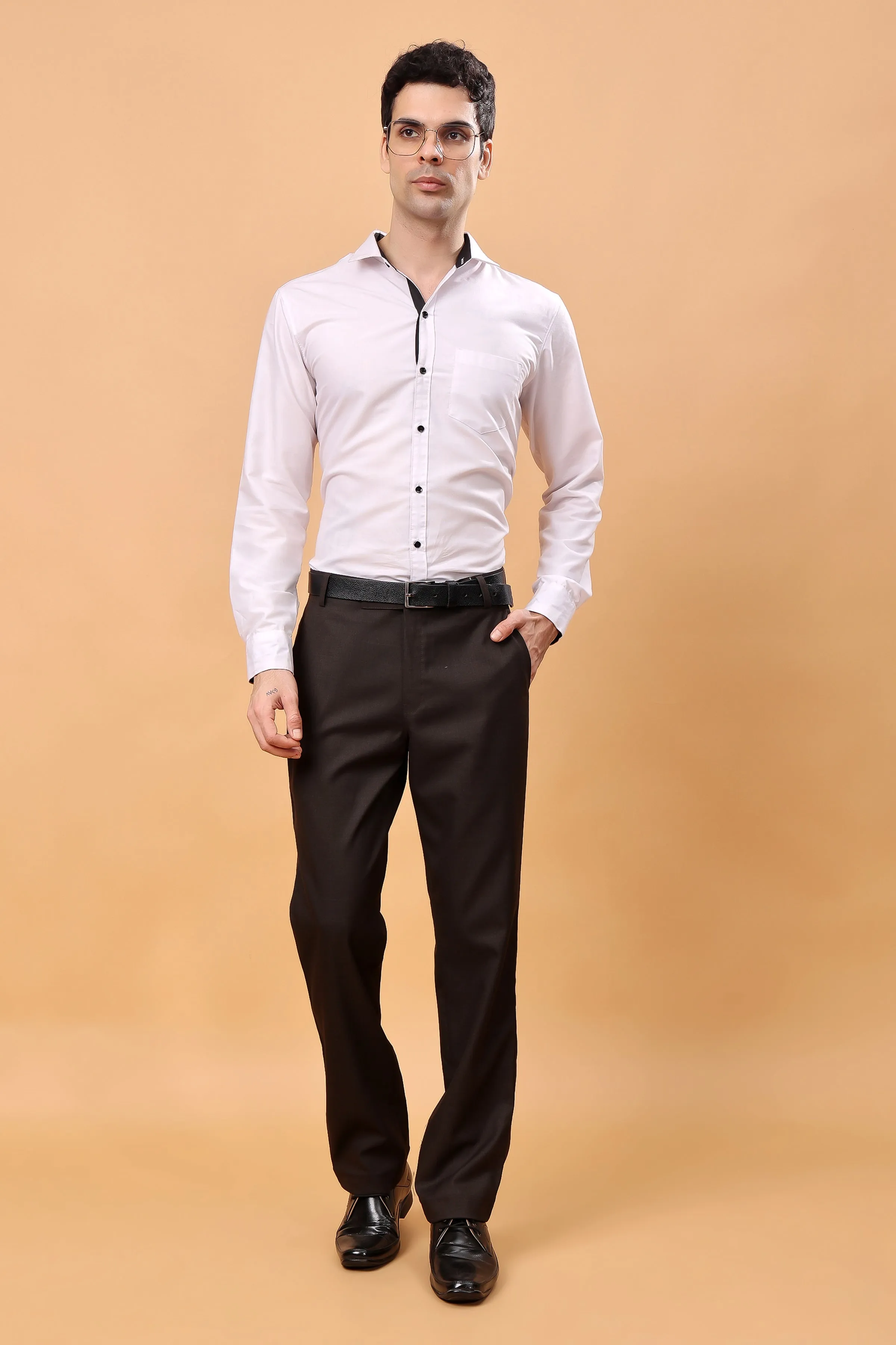 Brown Checked Formal Trousers