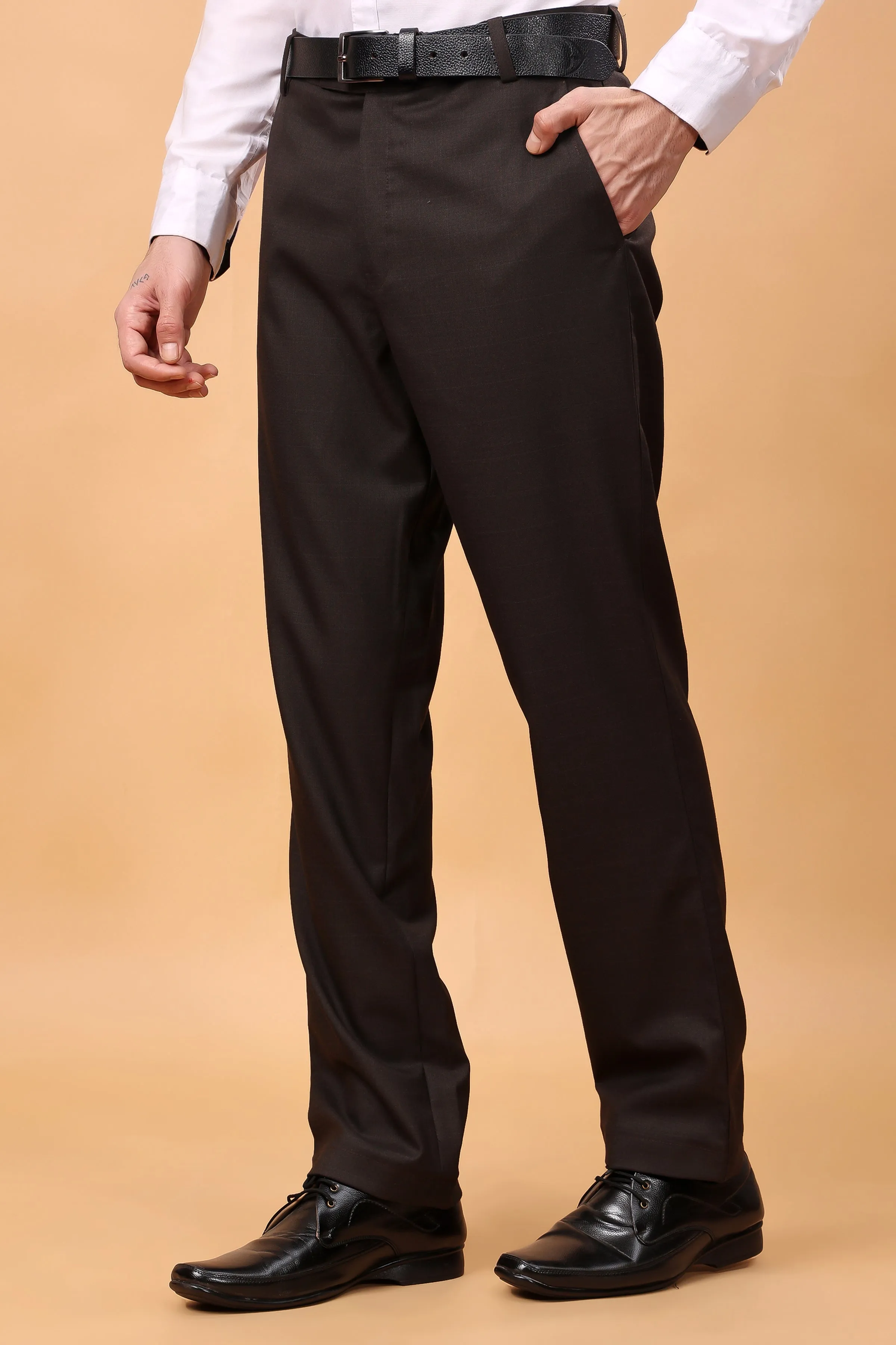 Brown Checked Formal Trousers