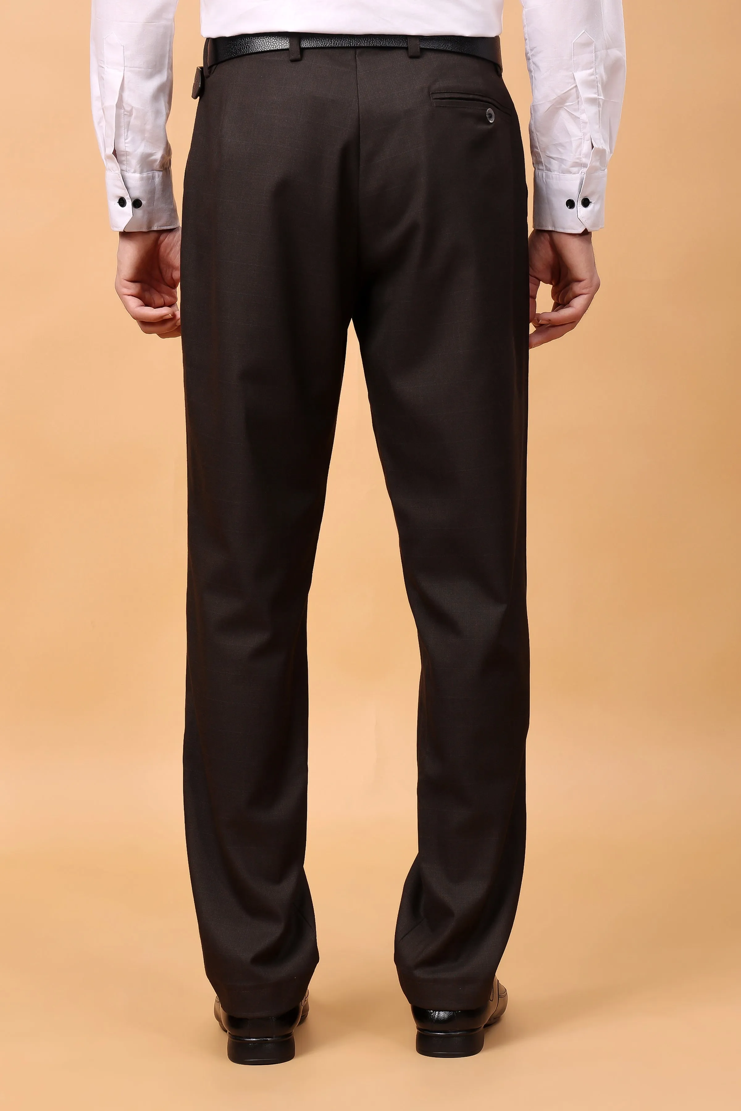 Brown Checked Formal Trousers