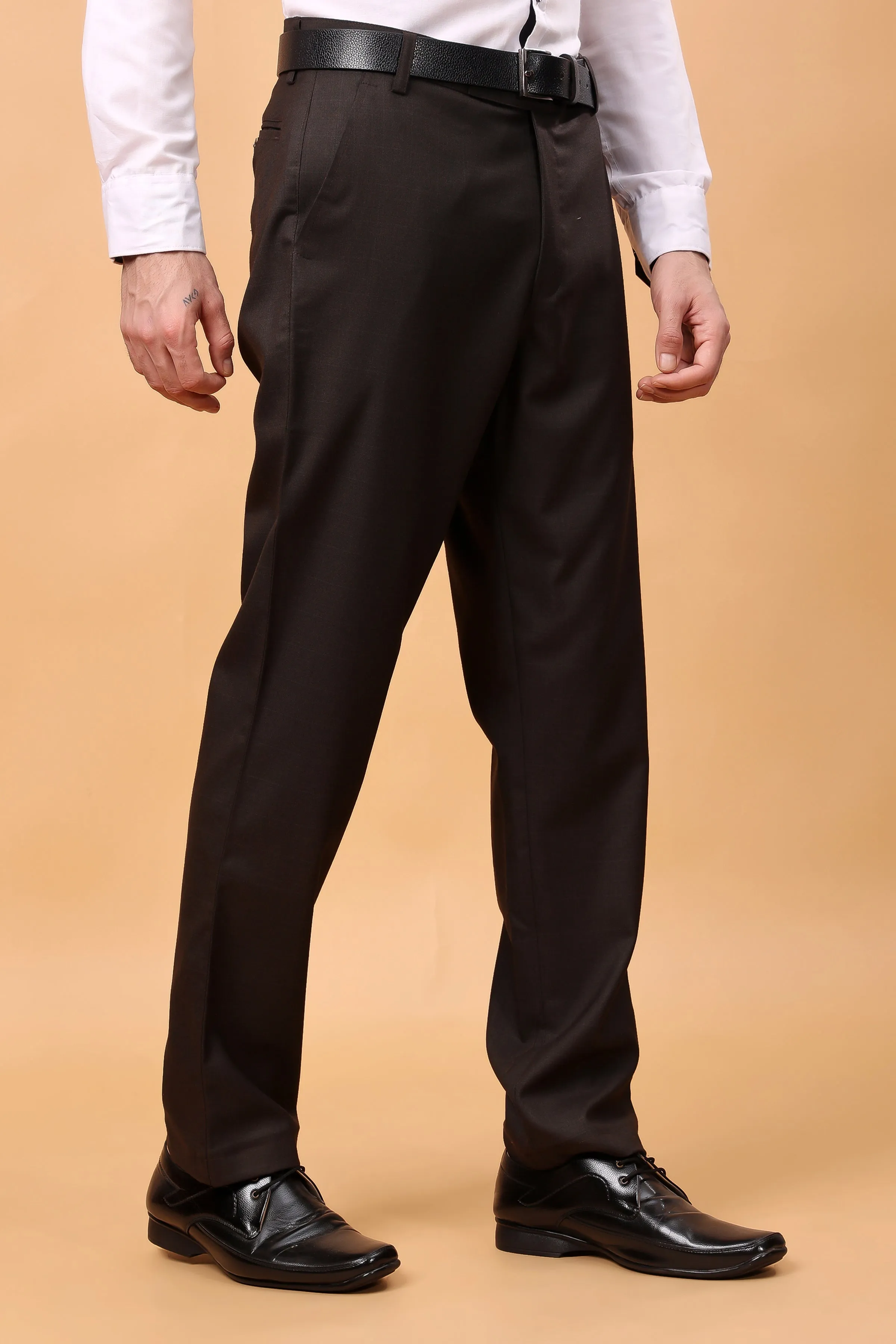 Brown Checked Formal Trousers