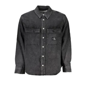 Calvin Klein Elegant Black Denim Shirt with Sophisticated Men's Details