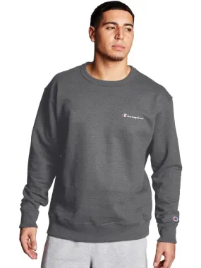 Champion Men's Powerblend Fleece Crew Script Logo Granite Heather GF88H Y08160 0OC