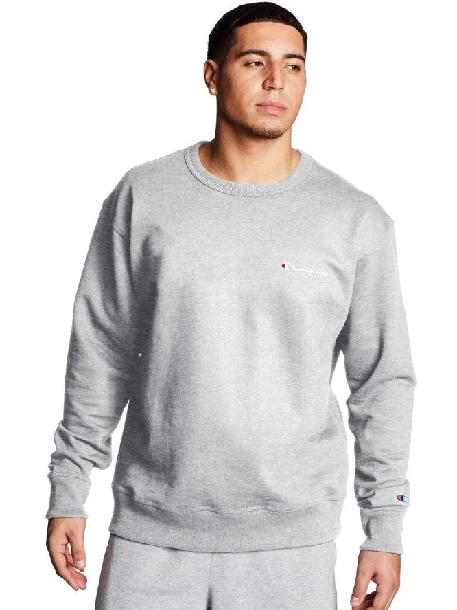 Champion Men's Powerblend Fleece Crew Script Logo Oxford Gray GF88H Y08160 1IC