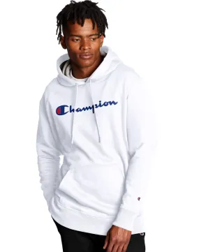 Champion Men's Powerblend Fleece Hoodie Script Logo White GF89H Y06794 WHC