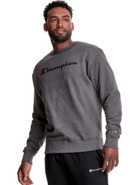 Champion Powerblend Fleece Crew Script Logo Granite Heather GF88H Y06794 0OC