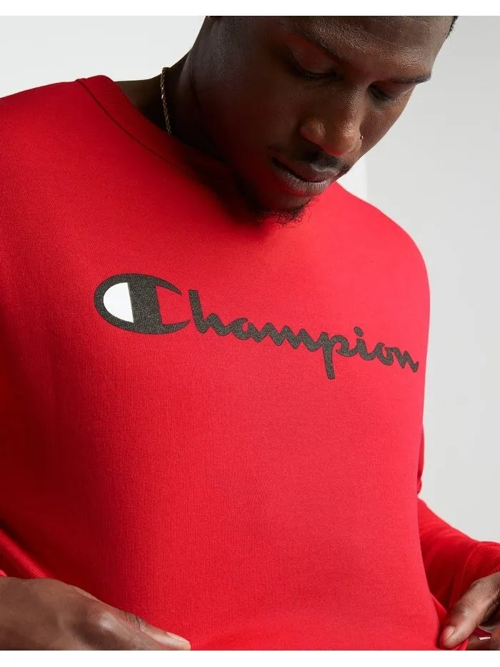 Champion Powerblend Fleece Crew Script Logo Team Red Scarlet GF88H Y06794 2WC