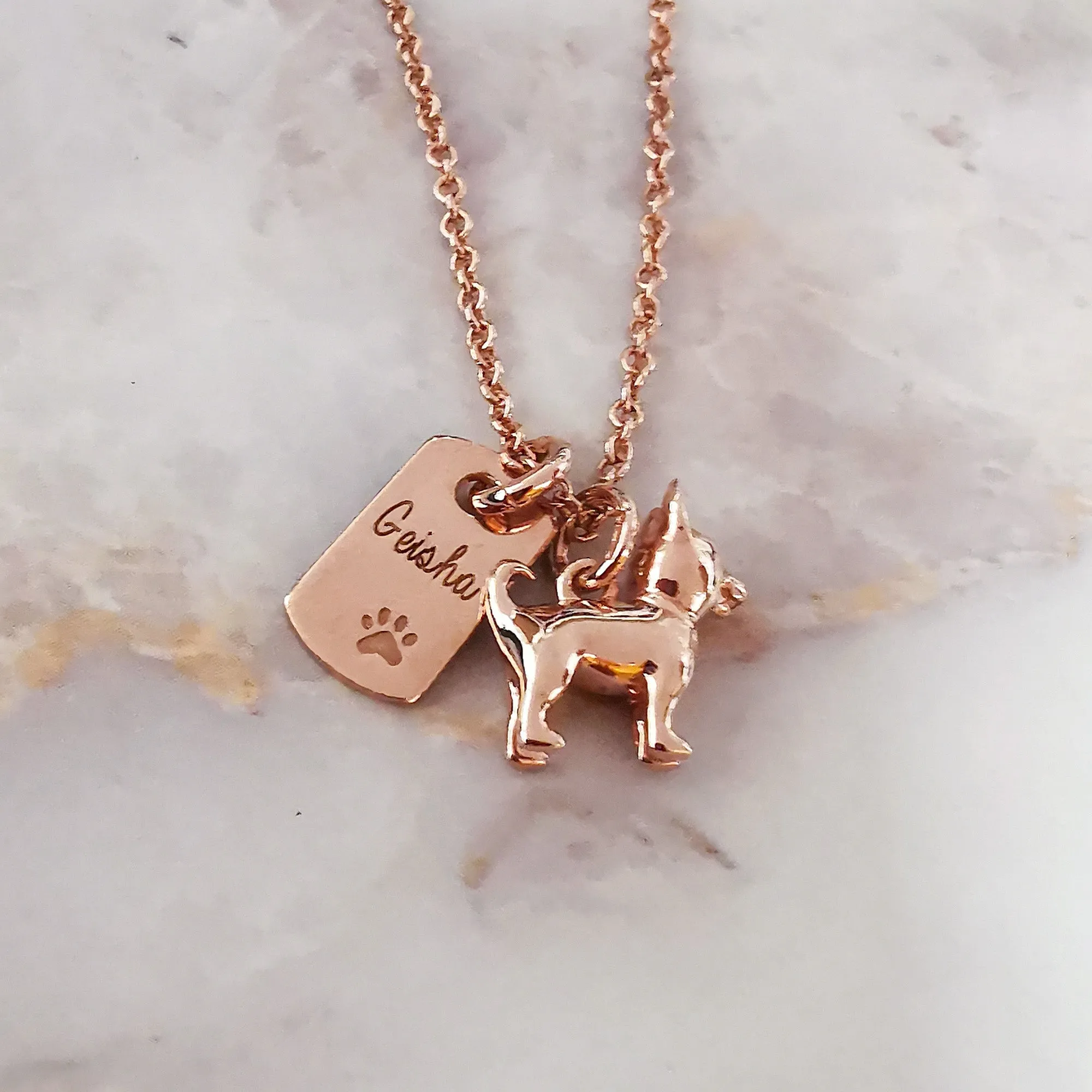 Chihuahua Personalised Silver Dog Tag Necklace