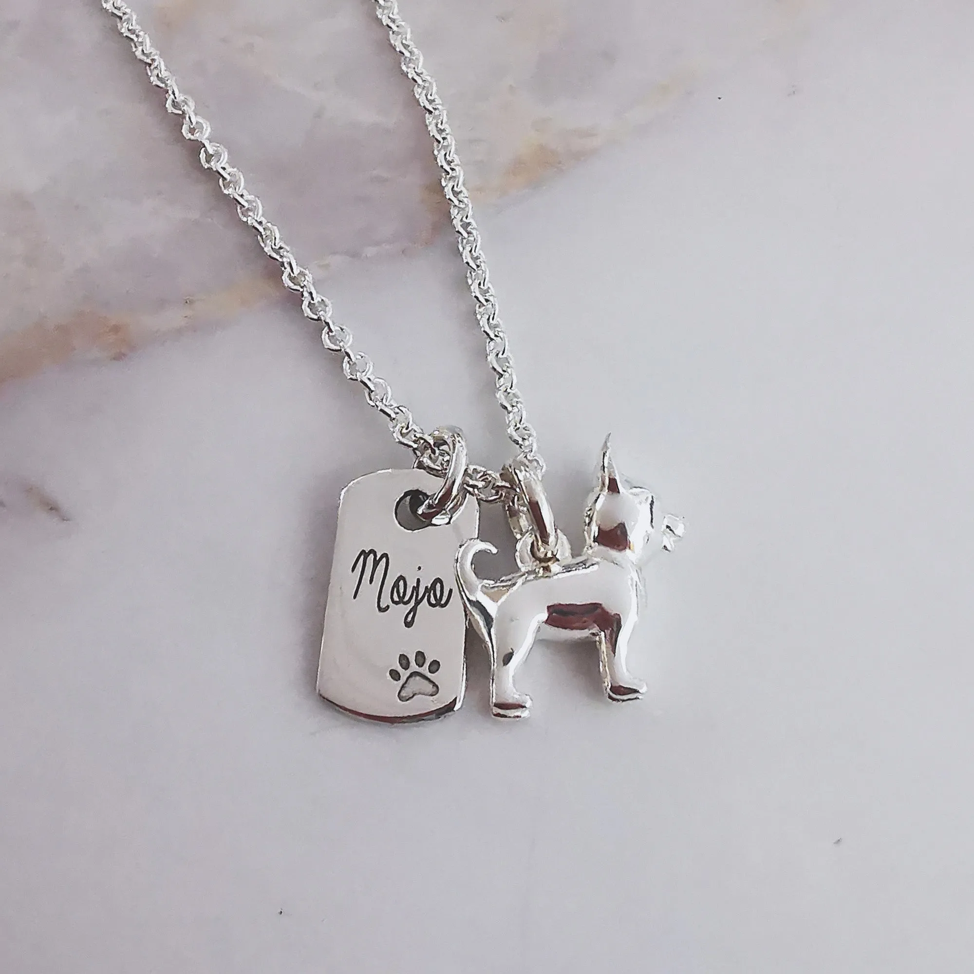 Chihuahua Personalised Silver Dog Tag Necklace