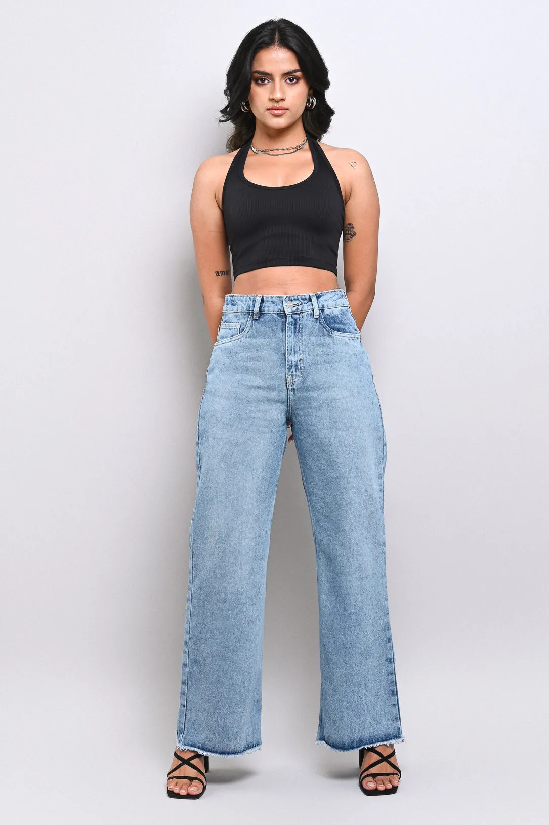 Classic Raw Hem Wide Jeans