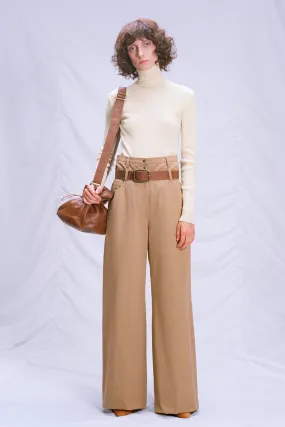 Cotton pants with a double belt