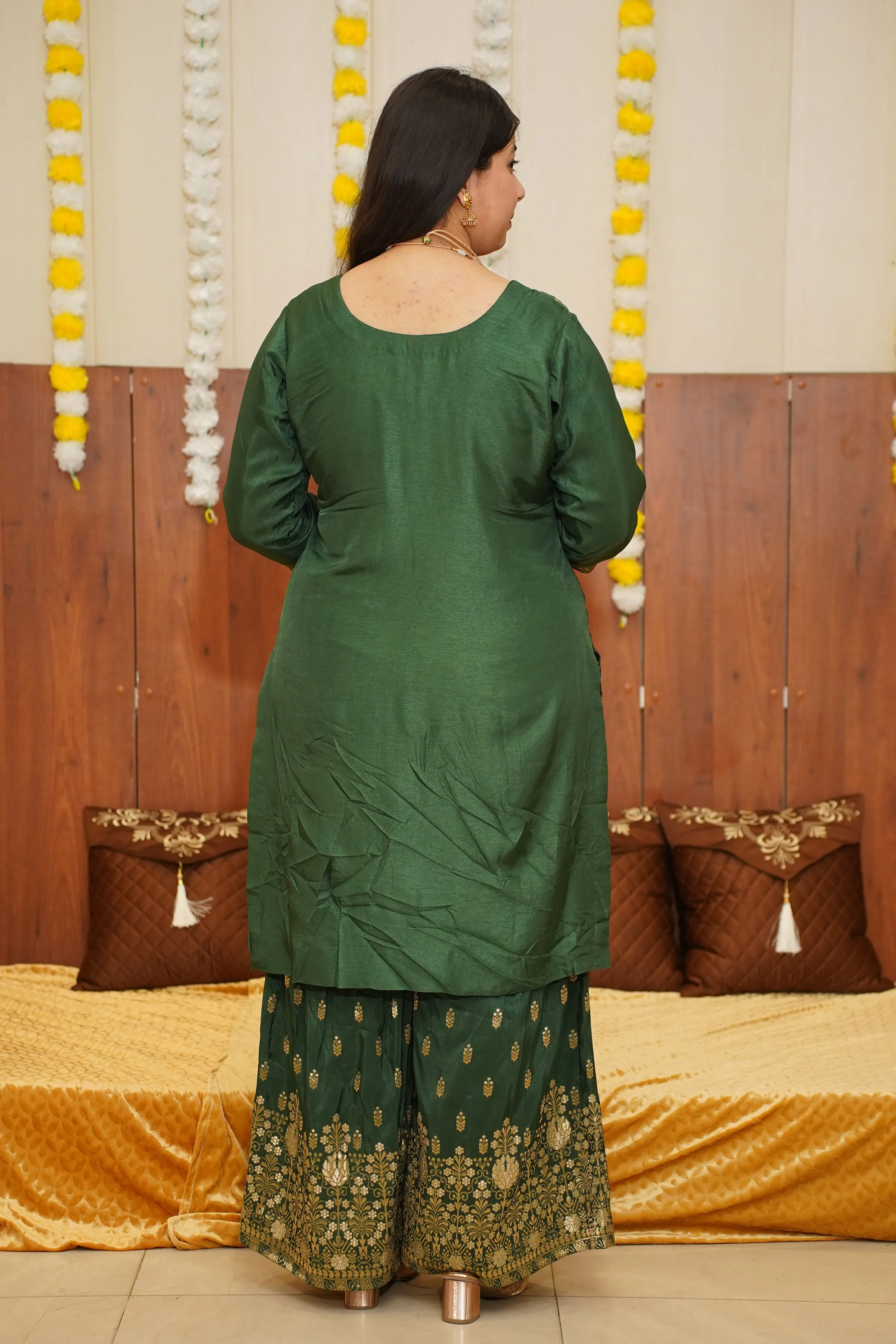 Deep Emerald Jacquard Sharara Suit