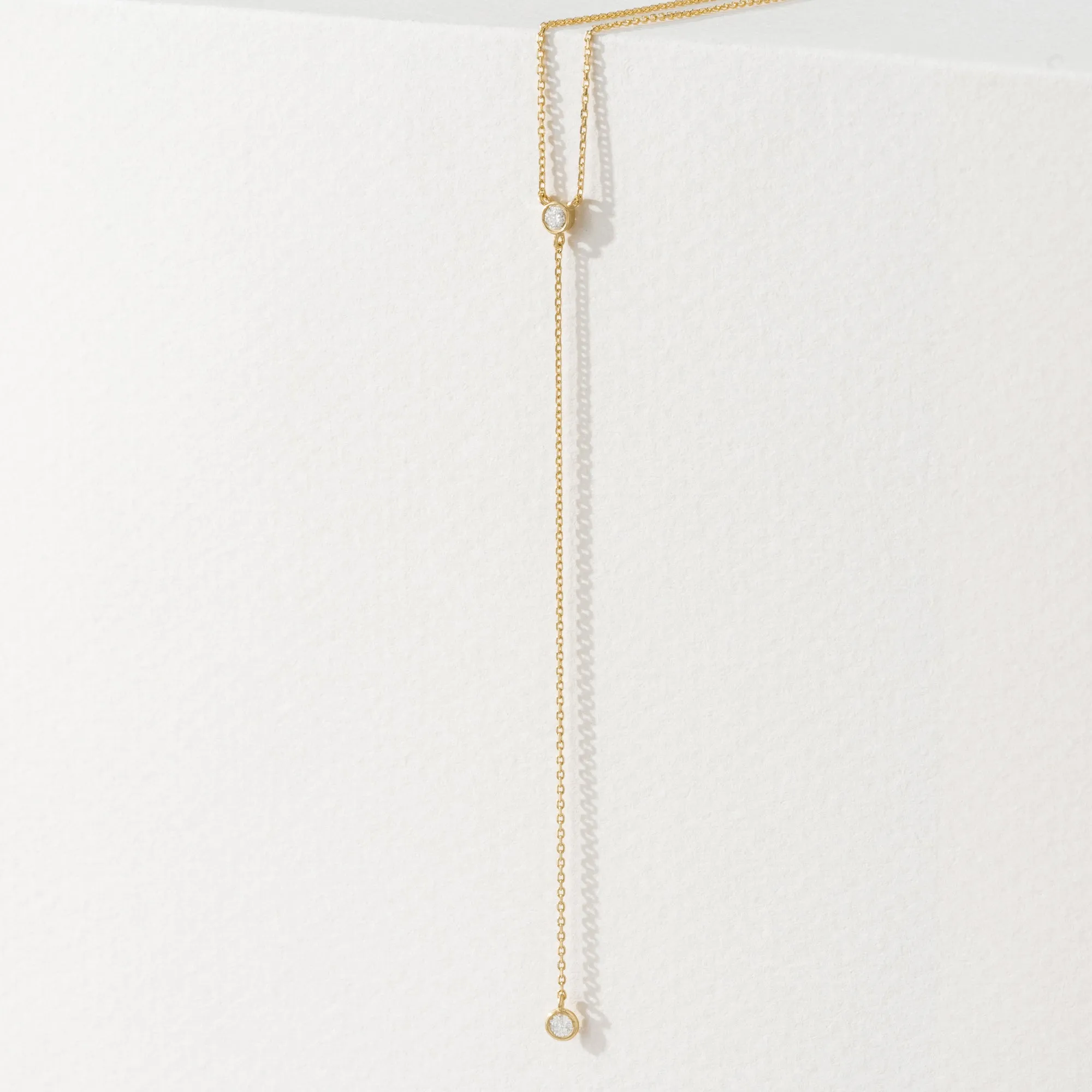 Double Diamond Lariat Y Necklace In Solid Gold, Susie