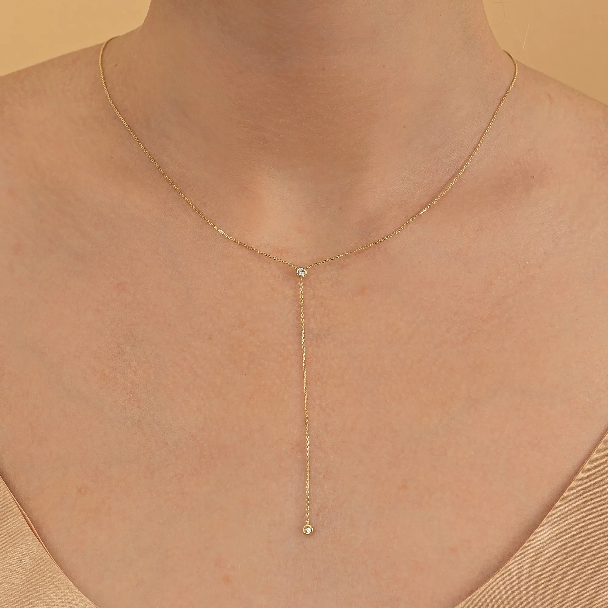 Double Diamond Lariat Y Necklace In Solid Gold, Susie