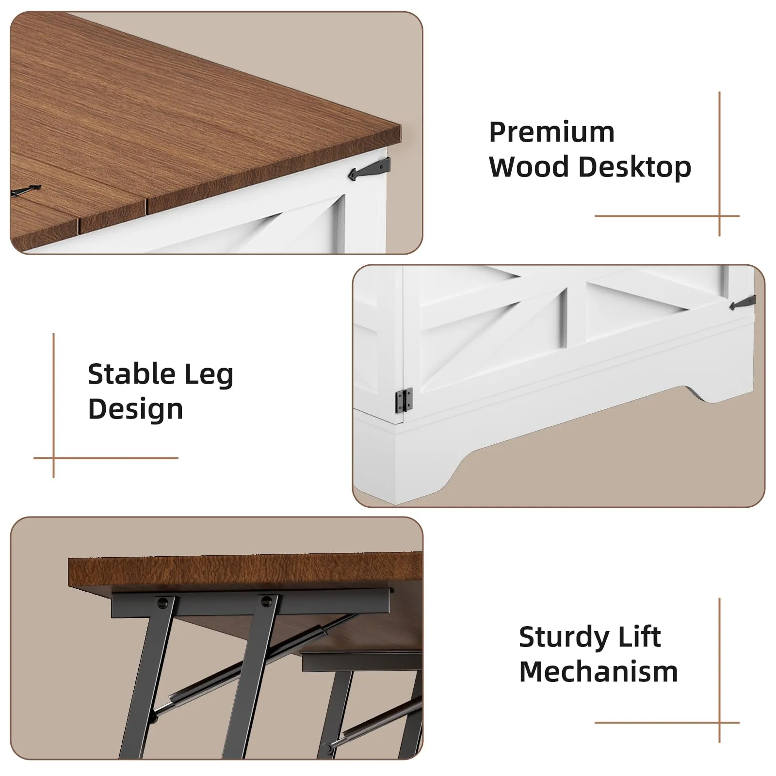 Farmhouse Coffee Table with Storage, Square Lift Top Coffee Table with LED lights