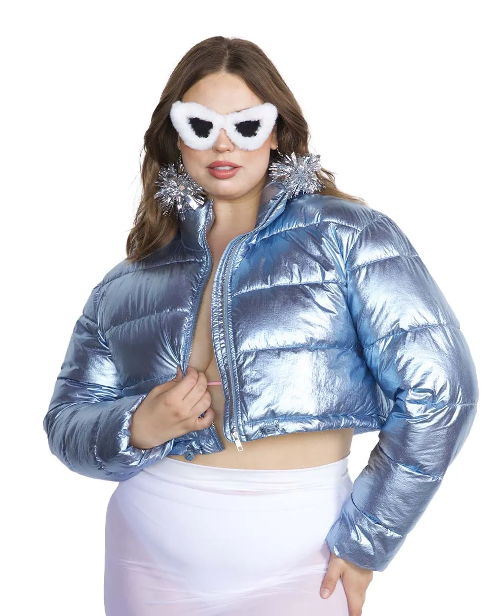 Fractal Fantasies Metallic Cropped Puffer Jacket