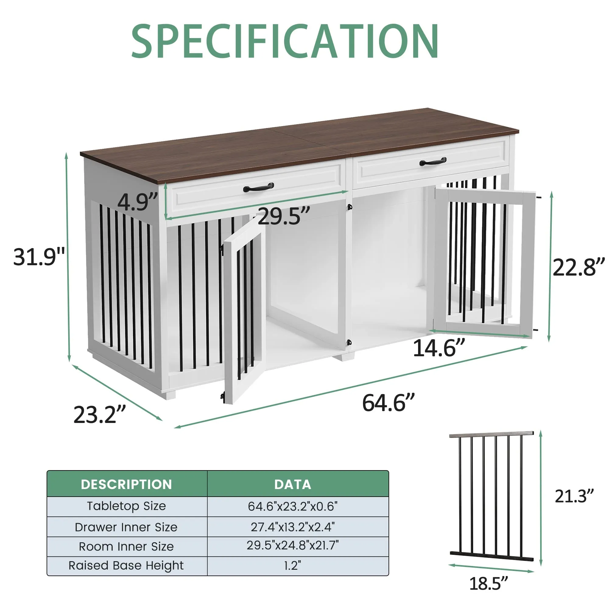 Furniture Style Dog Crate, Large Dog Kennel with Drawers & Divider,