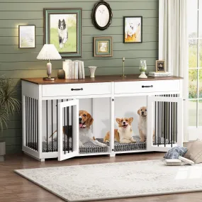 Furniture Style Dog Crate, Large Dog Kennel with Drawers & Divider,