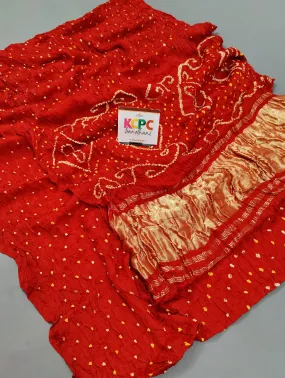 Gaji Silk Bandhani Ekdana Bandhej Saree with Lagdi Patta, NR, KCPC Red