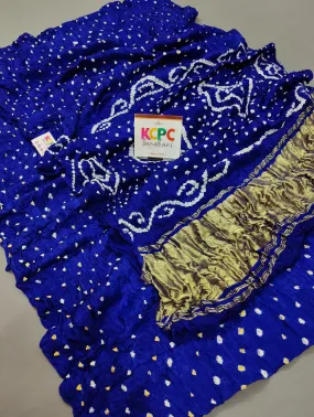 Gaji Silk Bandhani Ekdana Bandhej Saree with Lagdi Patta, NR, KCPC Royal Blue