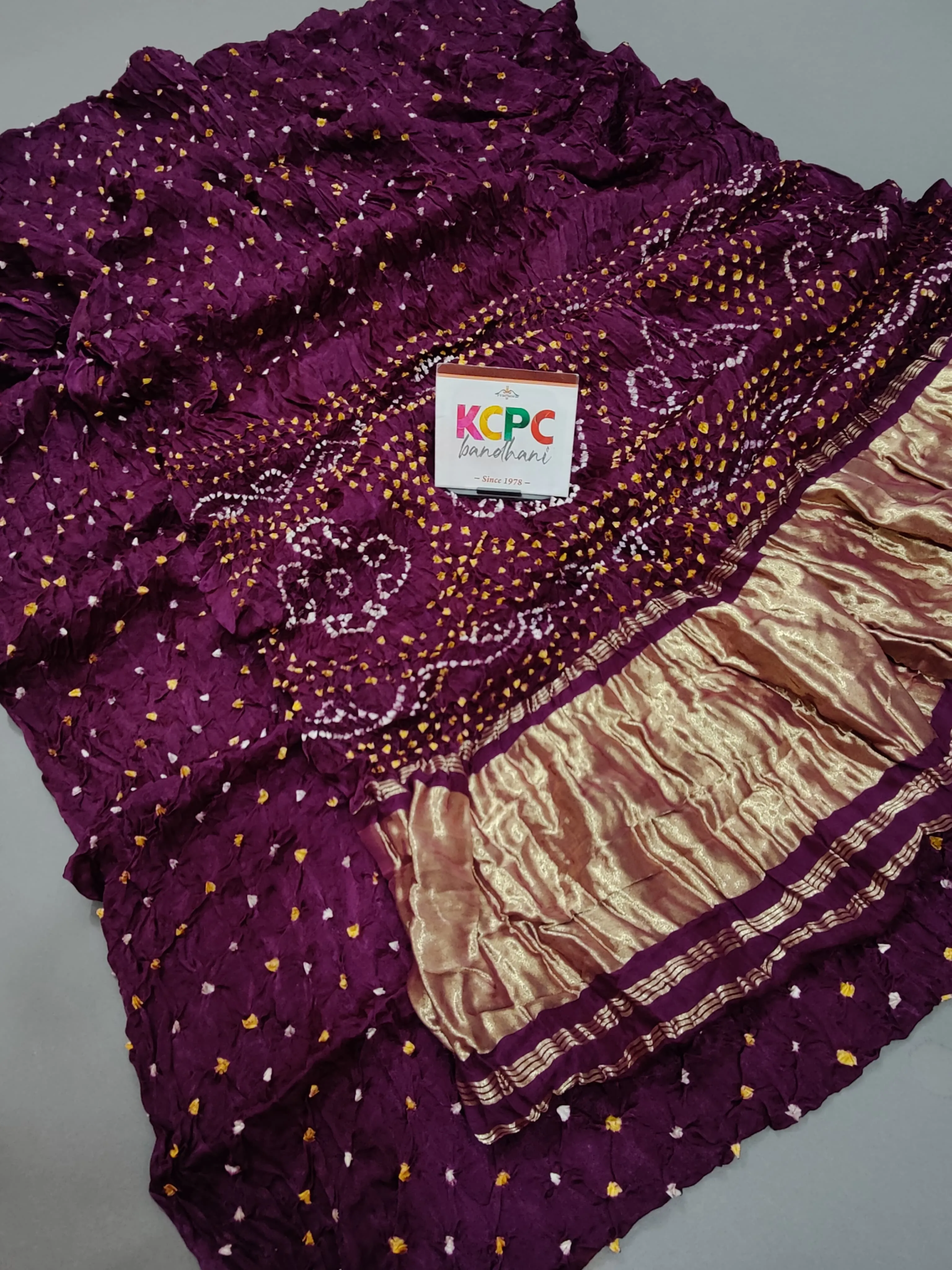 Gaji Silk Bandhani Ekdana Bandhej Saree with Lagdi Patta, NR, KCPC Wine