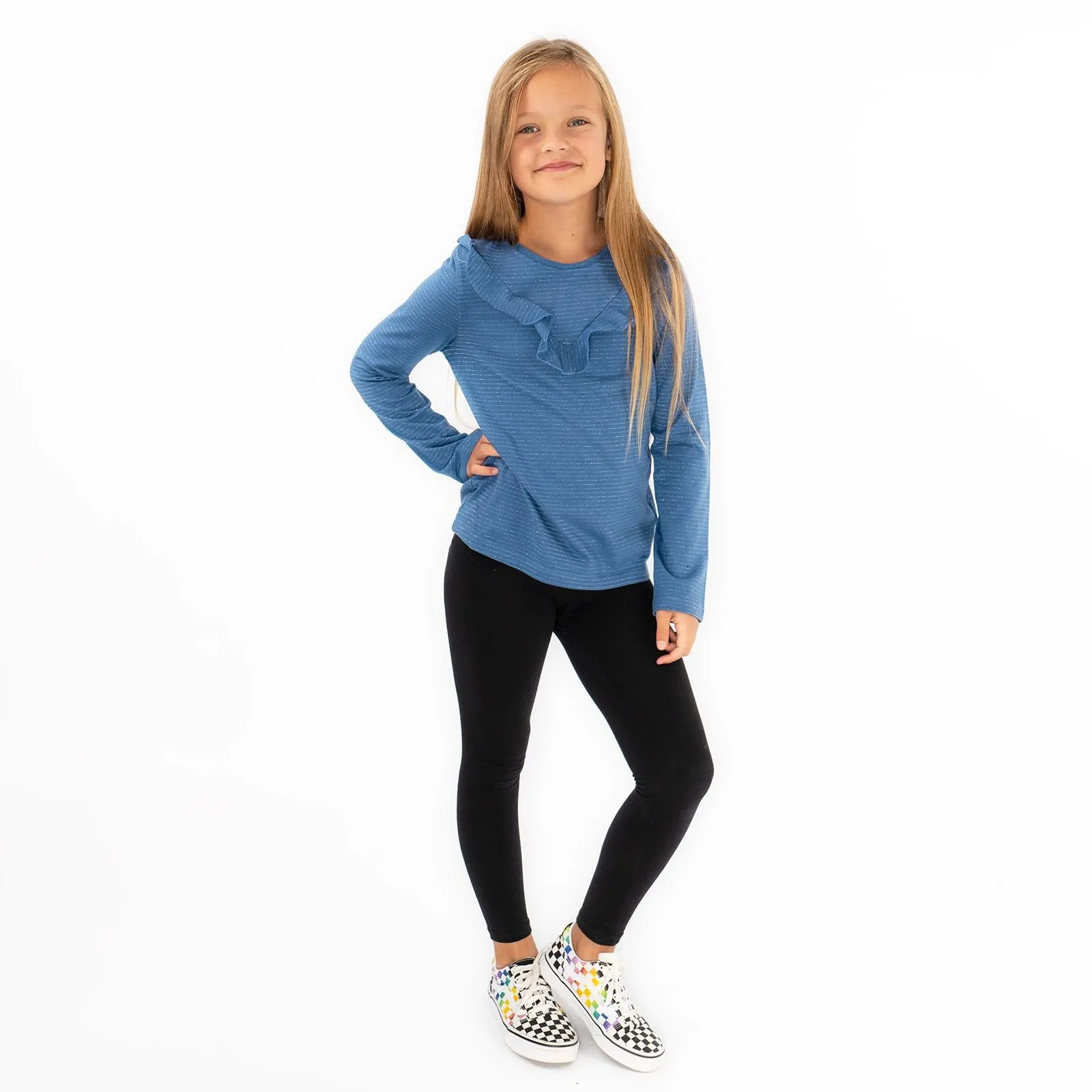 Girls Ruffle Long Sleeve Soft Jersey Tops in 2 Colours