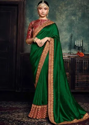 Green Rangoli Silk Saree With Blouse Piece