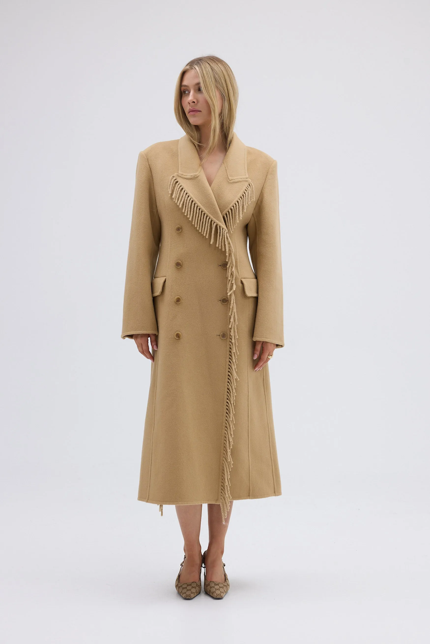 Kate Fringe Coat - Tan