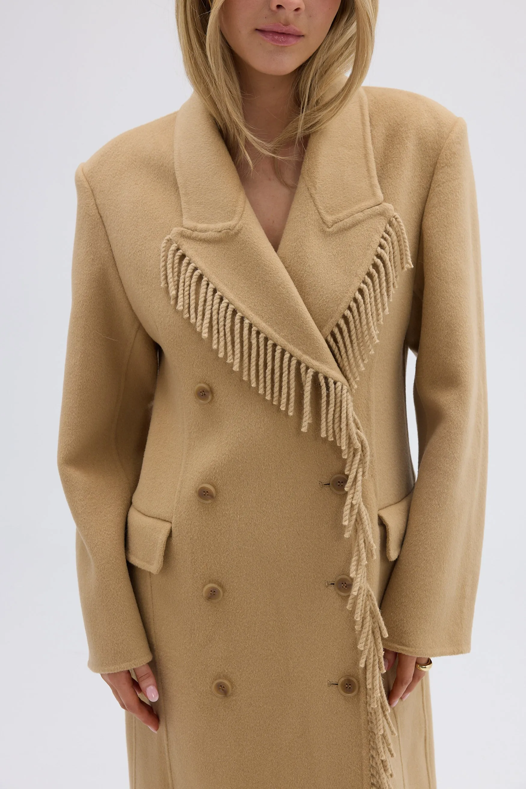 Kate Fringe Coat - Tan