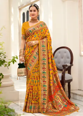 KcPc Latest handpicked  pashmina cotton silk Saree With Blouse, SRD Mustard