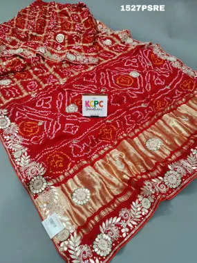 KcPc New Beautiful Designer Pure Gaji Silk with white Cutdana Beads Gotapatti work Saree ,MAD